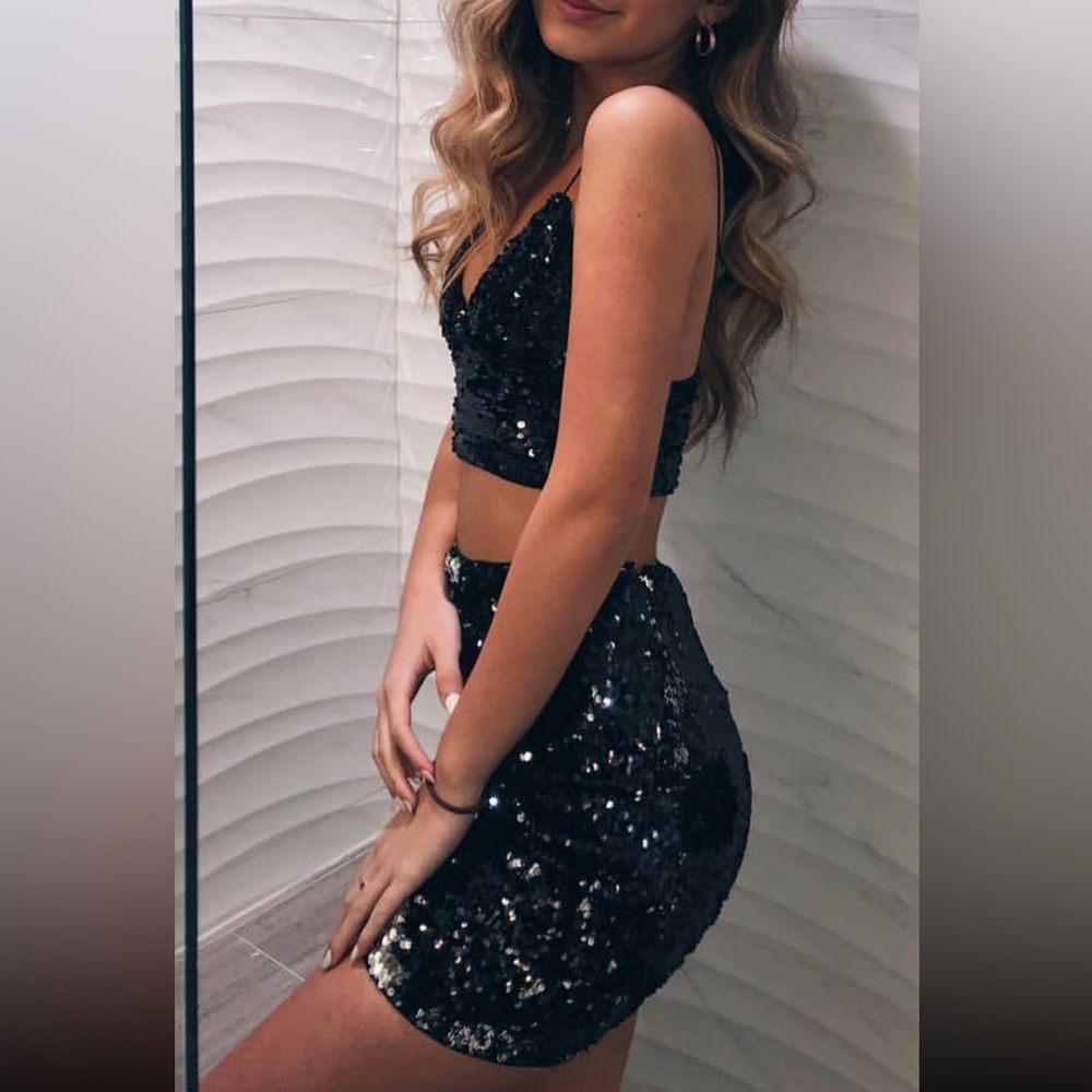 Forever 21 NYE Crop Set Dress Sequin Multi F21